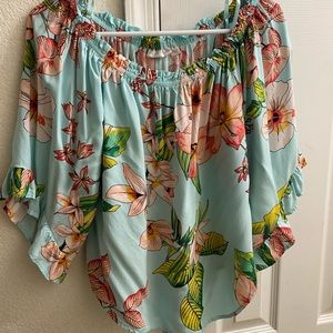 NY&CO Off the Shoulder Tropical Print Top